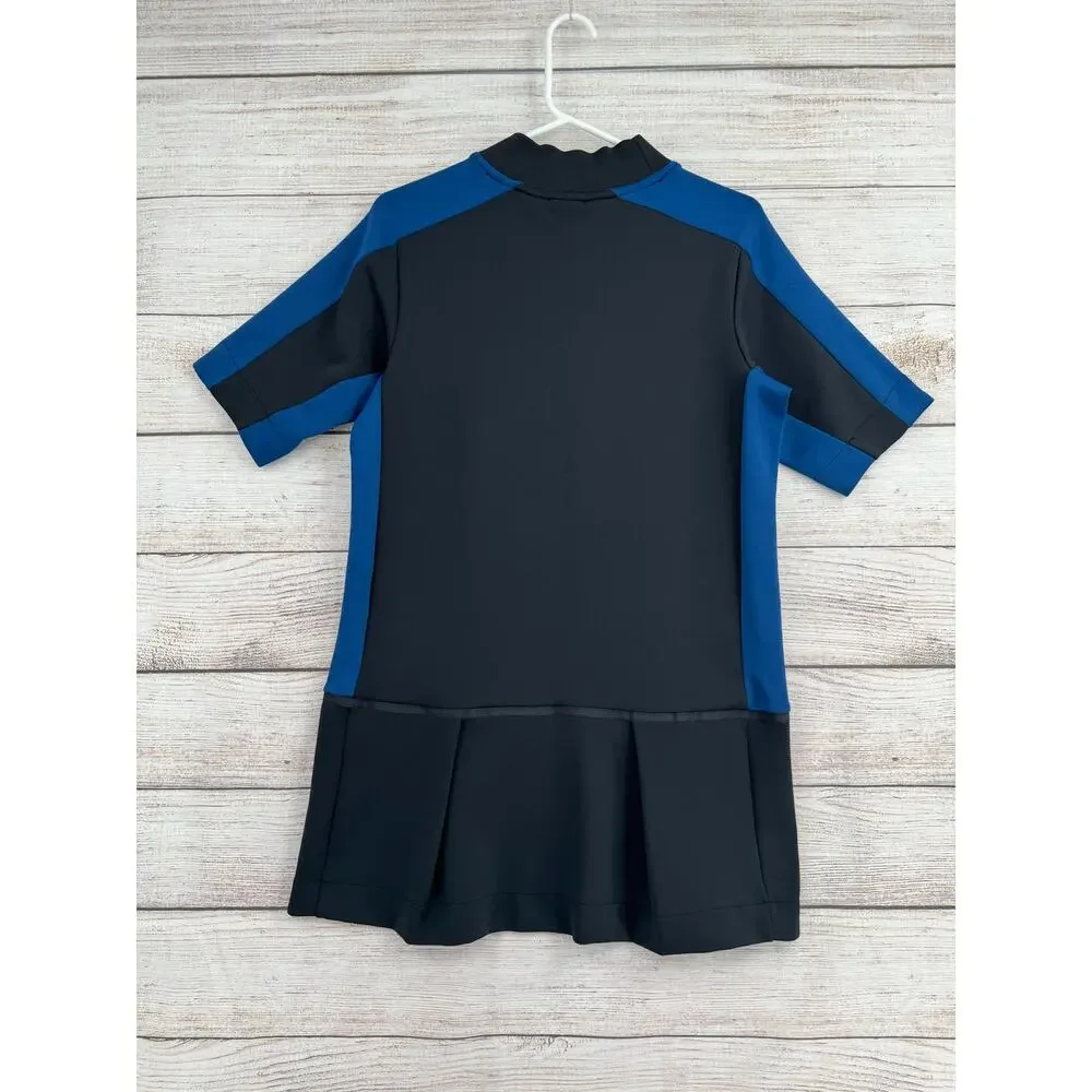 Nike Court Knit Tennis Dress Womens Small Black‎ Blue Scuba Pleated